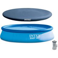 Intex 13 Ft x 32 in Easy Set above Ground Inflatable Outdoor Swimming Pool Set with 530 GPH Krystal Clear Filter Pump & Secure Vinyl Pool Cover, Blue