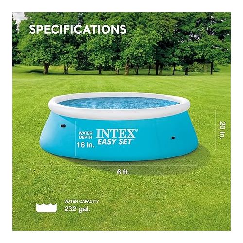 인텍스 INTEX 28101EH Easy Set Inflatable Swimming Pool: 6ft x 20in - Puncture-Resistant Material - Quick Inflation - 232 Gallon Capacity - 16in Water Depth