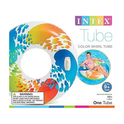 인텍스 Intex 58202EP Inflatable 47 Inch Colorful Adult Whirl Tube Swimming Pool Raft Float w/Carry Handles and Repair Kit, Color and Style May Vary (2 Pack)