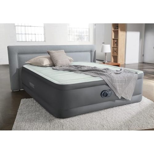 인텍스 Intex PremAire I Fiber-Tech Elevated Dura Beam Lightweight Inflatable Home Pillowtop Airbed Mattress Electric Built-in Pump Portable Carry Bag, Queen