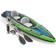 INTEX Challenger Inflatable Kayak Series: Includes Deluxe 86in Kayak Paddles and High-Output Pump - SuperStrong PVC - Adjustable Seat with Backrest - Removable Skeg - Cargo Storage Net