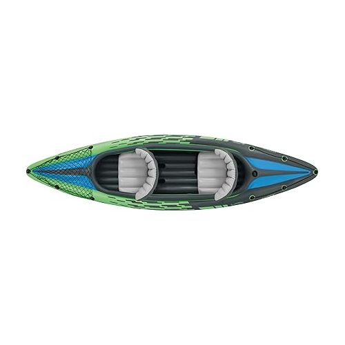 인텍스 INTEX Challenger Inflatable Kayak Series: Includes Deluxe 86in Kayak Paddles and High-Output Pump - SuperStrong PVC - Adjustable Seat with Backrest - Removable Skeg - Cargo Storage Net