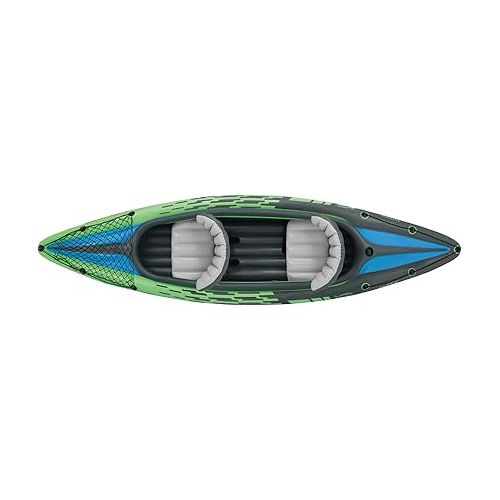 인텍스 INTEX Challenger Inflatable Kayak Series: includes Deluxe 86in Kayak Paddles and High-Output Pump - SuperStrong PVC - Adjustable Seat with Backrest - Removable Skeg - Cargo Storage Net