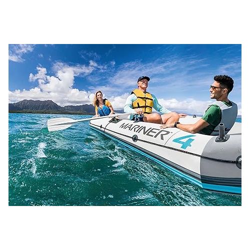 인텍스 INTEX 68373EP Mariner 3 Inflatable Boat Set: Includes Deluxe 54in Boat Oars and High-Output Pump - Wear-Resistant Keel - Removable Fishing Rod Holders - 3-Person - 880lb Weight Capacity
