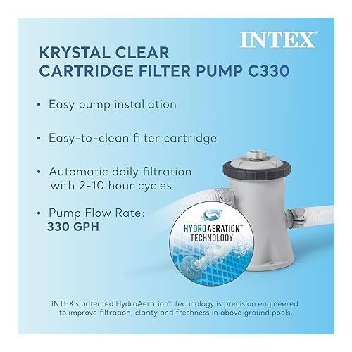 인텍스 INTEX 28201EH Metal Frame above Ground Swimming Pool Set: 10ft x 30in - includes 330 GPH Cartridge Filter Pump - Puncture-Resistant Material - Rust Resistant - 1185 Gallon Capacity