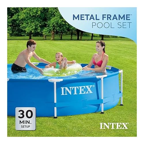 인텍스 INTEX 28201EH Metal Frame above Ground Swimming Pool Set: 10ft x 30in - includes 330 GPH Cartridge Filter Pump - Puncture-Resistant Material - Rust Resistant - 1185 Gallon Capacity