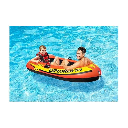 인텍스 INTEX 58330EP Explorer 200 Inflatable Boat: 2-Person - Dual Air Chambers - Welded Oar Locks - Grab Rope - 210lb Weight Capacity