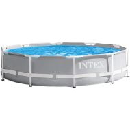 Intex Prism Frame Above Ground Swimming Pool Set with 3 Ply Polyvinyl Chloride Material and Krystal Clear Filtration for Outdoor Use, Gray