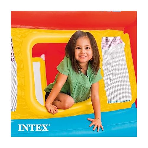 인텍스 Intex Inflatable Jump-O-Lene Indoor or Outdoor Playhouse Trampoline Bounce Castle House with Crawl-Thru Door and Net for Kids Ages 3-6