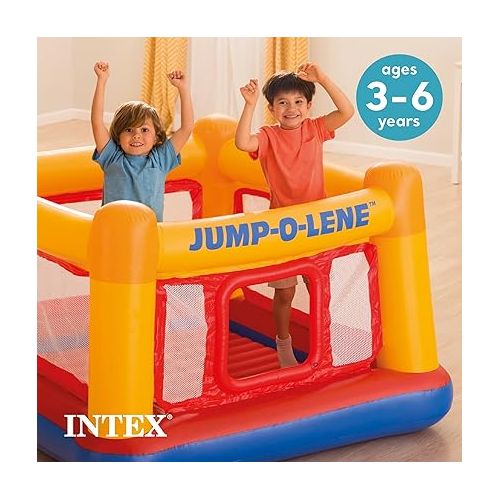 인텍스 Intex Inflatable Jump-O-Lene Indoor or Outdoor Playhouse Trampoline Bounce Castle House with Crawl-Thru Door and Net for Kids Ages 3-6