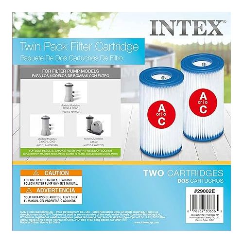 인텍스 Intex 29002E Easy Set Type A or C Heavy Duty Dacron Paper Pool Filter Replacement Cartridge for Various and Krystal Clear Models, 2 Pack