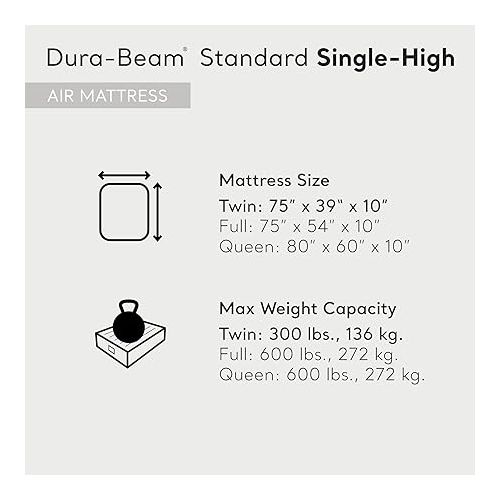 인텍스 Intex 64101E Dura-Beam Standard Single-High Air Mattress: Fiber-Tech - Twin Size - 10in Bed Height - 300lb Weight Capacity - Pump Sold Separately