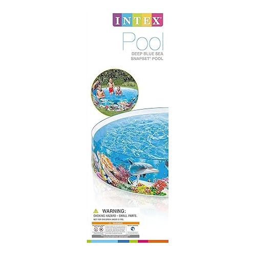 인텍스 Intex Deep Sea Blue 8 Feet x 18 Inch SnapSet Instant Round Plastic above Ground Swimming Kiddie Pool for Ages 3 Years and Up, Blue