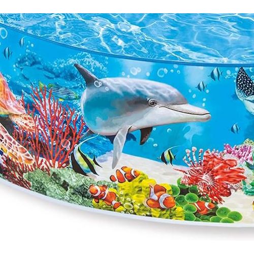 인텍스 Intex Deep Sea Blue 8 Feet x 18 Inch SnapSet Instant Round Plastic above Ground Swimming Kiddie Pool for Ages 3 Years and Up, Blue