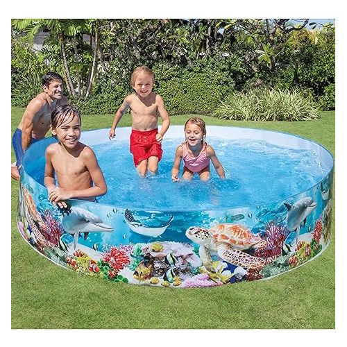 인텍스 Intex Deep Sea Blue 8 Feet x 18 Inch SnapSet Instant Round Plastic above Ground Swimming Kiddie Pool for Ages 3 Years and Up, Blue