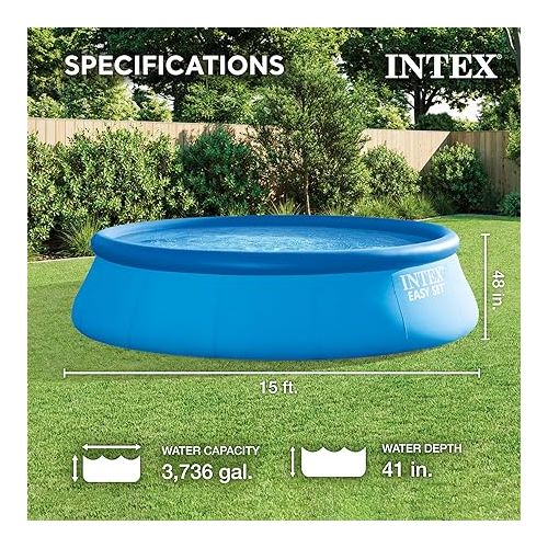 인텍스 INTEX 28167EH Easy Set Inflatable Swimming Pool Set: 15ft x 48in - includes 1000 GPH Cartridge Filter Pump - Removable Ladder - Pool Cover - Ground Cloth