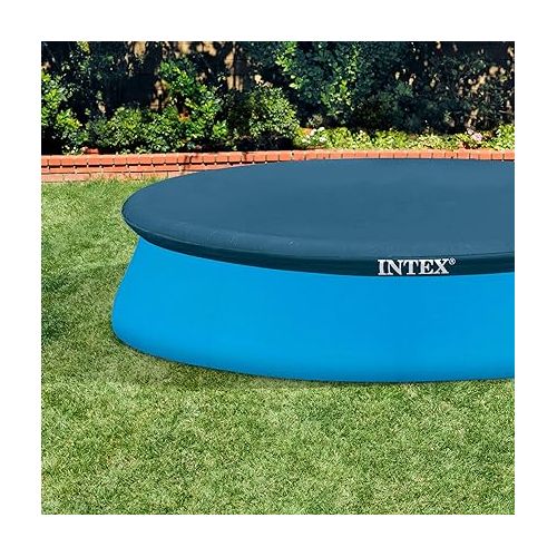 인텍스 Intex 10 Foot Easy Set Round Durable Above Ground Swimming Pool Debris Vinyl Cover with 12 Inch Overhang and Drain Holes, Blue