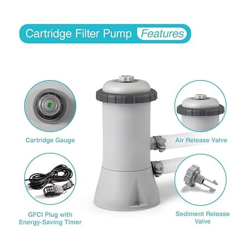 인텍스 INTEX C1000 Krystal Clear Cartridge Filter Pump for Above Ground Pools: 1000 GPH Pump Flow Rate - Improved Circulation and Filtration - Easy Installation - Improved Water Clarity - Easy-to-Clean