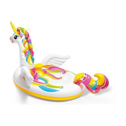 인텍스 Intex: Mega Unicorn Inflatable Pool Island Float - (57291EP) Inflated 99in L x 64in W x 57in H, Colorful Unicorn Water Pool Float, 440 lbs. Max Weight Capacity