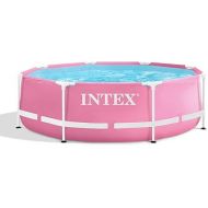 Intex 28290EH 8 Feet by 30 Inches Easy to Assemble Large Round Metal Frame Above Ground Swimming Pool with Dual Suction Outlet Fittings, Pink