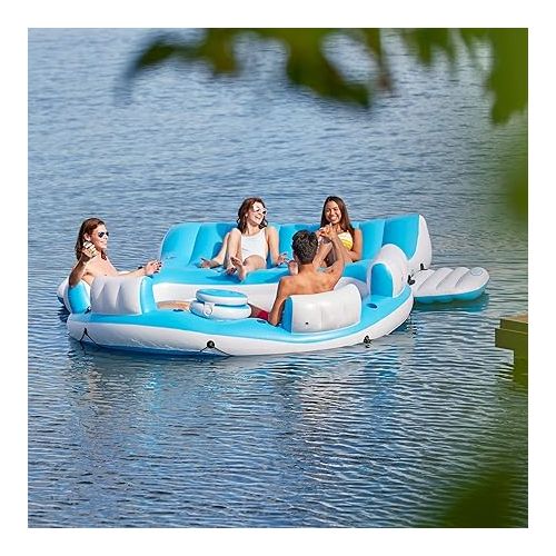 인텍스 Intex 56299EP 145 x 125 x 20 Inch Splash N Chill Inflatable Lake and Pool Relaxation Island Lounger Seat for up to 7 Adults, Blue and White