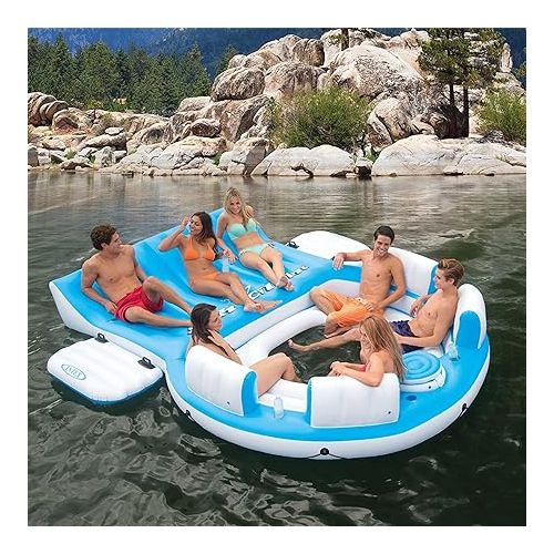 인텍스 Intex 56299EP 145 x 125 x 20 Inch Splash N Chill Inflatable Lake and Pool Relaxation Island Lounger Seat for up to 7 Adults, Blue and White