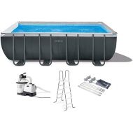 Intex 18 Foot by 52 Inch Ultra XTR Framed Swimming Pool Set with Sand Filter Pump, Pool Cover and Ladder, Protective Canopy, and Ground Cloth, Gray