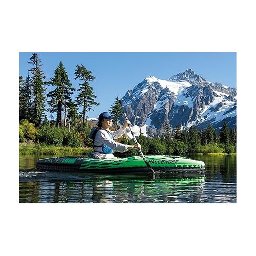 인텍스 INTEX Challenger Inflatable Kayak Series: Includes Deluxe 86in Kayak Paddles and High-Output Pump ? SuperStrong PVC ? Adjustable Seat with Backrest ? Removable Skeg ? Cargo Storage Net