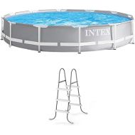 Intex Prism Frame 12 Foot x 30 Inch Round Above Ground Outdoor Swimming Pool Set for Backyards with 530 GPH Filter Pump and Steel Frame Pool Ladder