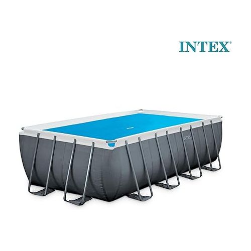 인텍스 Intex Solar Pool Cover for 18' x 9' Rectangular Frame Outdoor Swimming Pools with Carrying Storage Bag, (Pool Cover Only), Blue