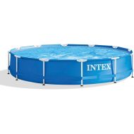 Intex Metal Frame 12 ft x 30 in Round Above Ground Outdoor Backyard Swimming Family Pool for Kids and Adults Ages 6 and Up, Blue