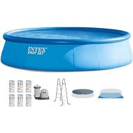 Intex Easy Set 18 Foot by 48 Inch Round Inflatable Above Ground Swimming Pool with Filter Pump, Ladder, Pool Cover, and 6 Pack Filter Cartridges, Blue