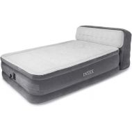 Intex Dura-Beam Ultra Plush Inflatable Pillow Top Bed Air Mattress with Headboard, Built-in Internal Electric Pump and Carry Storage Bag, Queen, Gray