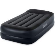 Intex 64121ED Dura Beam Plus Pillow Rest Raised Velvet Blow Up Airbed Mattress with Built in Electronic Pump and Portable Storage Carrying Bag, Twin