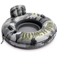 Intex 56835EP River Run I Camo Inflatable Floating Towable Water Tube Raft with Cup Holders and Handles for River, Lake or Pools, Gray Camo