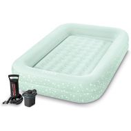 Intex Kids Travel Air Mattress Inflatable Bed Set with Raised Sides and 120V Electric Quick Fill Air Pump with 3 Interconnected Nozzles