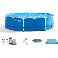Intex 28253EH 18 Foot x 48 Inch Metal Frame Outdoor Above Ground Swimming Pool Set with with Filter Pump, Ladder, Ground Cloth and Pool Cover