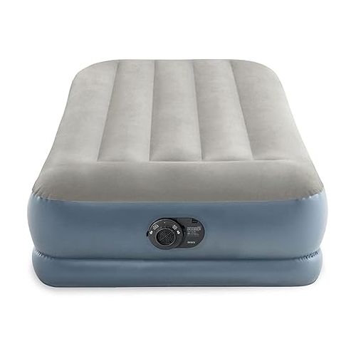 인텍스 Intex 64115ED Dura-Beam Standard Pillow Rest Air Mattress: Fiber-Tech - Twin Size - Built-in Electric Pump - 12in Bed Height - 300lb Weight Capacity