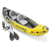 Intex 68307EP Explorer K2 Inflatable Kayak Set: Includes Deluxe 86in Aluminum Oars and High-Output Pump - SuperStrong PVC - Adjustable Seats with Backrest - 2-Person - 400lb Weight Capacity