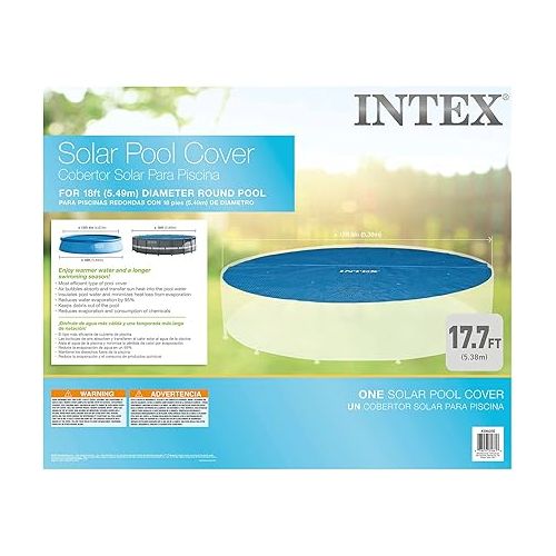 인텍스 INTEX 28015E Solar Pool Cover: for 18ft Round Easy Set and Metal Frame Pools - Insulates Pool Water - Reduces Water Evaporation - Keeps Debris Out - Reduces Chemical Consumption