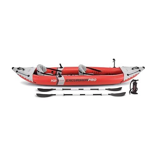 인텍스 INTEX Excursion Pro Inflatable Kayak Series: Includes Deluxe 86in Kayak Paddles and High-Output Pump - SuperTough PVC - Adjustable Bucket Seat - Fishing Rod Holders - Grab Handles