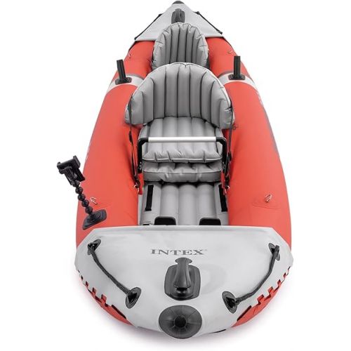 인텍스 INTEX Excursion Pro Inflatable Kayak Series: Includes Deluxe 86in Kayak Paddles and High-Output Pump - SuperTough PVC - Adjustable Bucket Seat - Fishing Rod Holders - Grab Handles