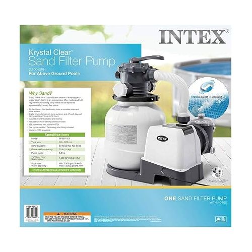 인텍스 INTEX SX2100 Krystal Clear Sand Filter Pump for Above Ground Pools: 2100 GPH Pump Flow Rate - Improved Circulation and Filtration - Easy Installation - Improved Water Clarity - Easy-to-Clean