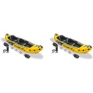 Intex Explorer K2 2 Person Inflatable Kayak Set w/Inflatable Seats and Backrest, Aluminum Oars, Repair Patch, Bag Carry and Air Pump (2 Pack), Yellow