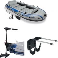 Intex Excursion 5 Person Inflatable Boat Set with 2 Aluminum Oars and Pump, Intex 12V Transom Mount Boat Trolling Motor, and Intex Motor Mount Kit