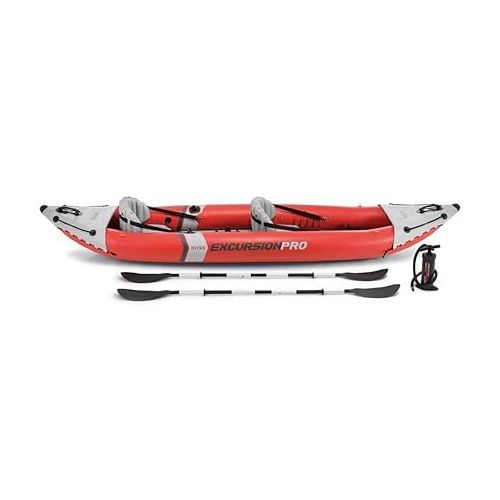 인텍스 Intex Excursion Pro Inflatable 2 Person Vinyl Kayak with Oars and Air Pump for Touring Kayaks, Water Sports, and Outdoor Use, Red