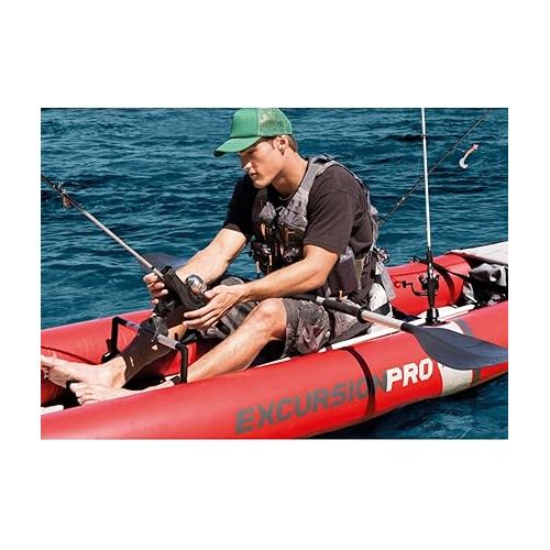 인텍스 Intex Excursion Pro Inflatable 2 Person Vinyl Kayak with Oars and Air Pump for Touring Kayaks, Water Sports, and Outdoor Use, Red