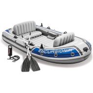 INTEX Excursion Inflatable Boat Series: Includes Deluxe 54in Boat Oars and High-Output Pump - SuperTough PVC - Adjustable Seats with Backrest - Fishing Rod Holders - Welded Oar Locks
