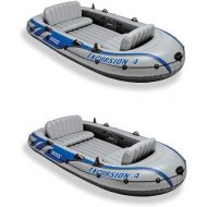 Intex Excursion Inflatable Rafting Fishing 4 Person Boat w/Oars & Pump (2 Pack)