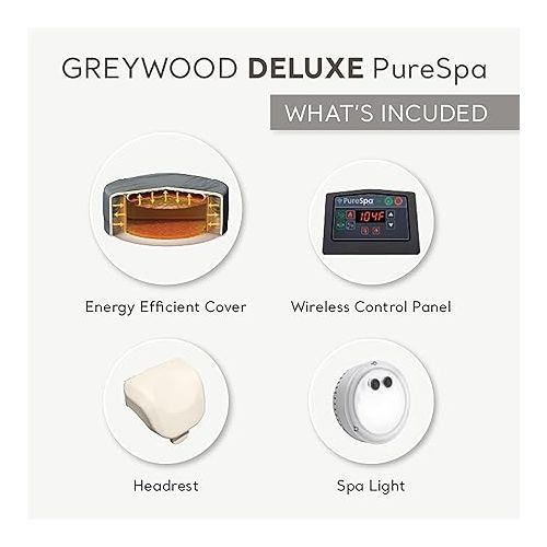 인텍스 INTEX 28439EP PureSpa Greywood Deluxe Spa Set: Includes Energy Efficient Spa Cover - Spa Control App - Wireless Control Panel - 4 Person Capacity - 77